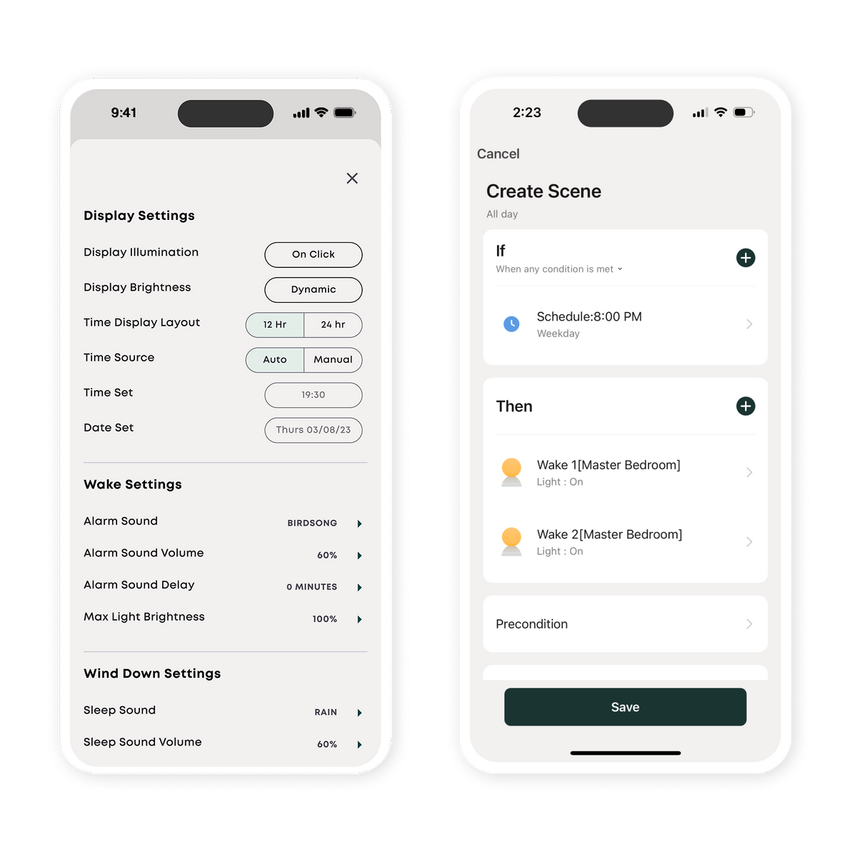 Control your Tala Wake Sleep Lamp via app – Set wake and sleep lighting, adjust brightness and schedule