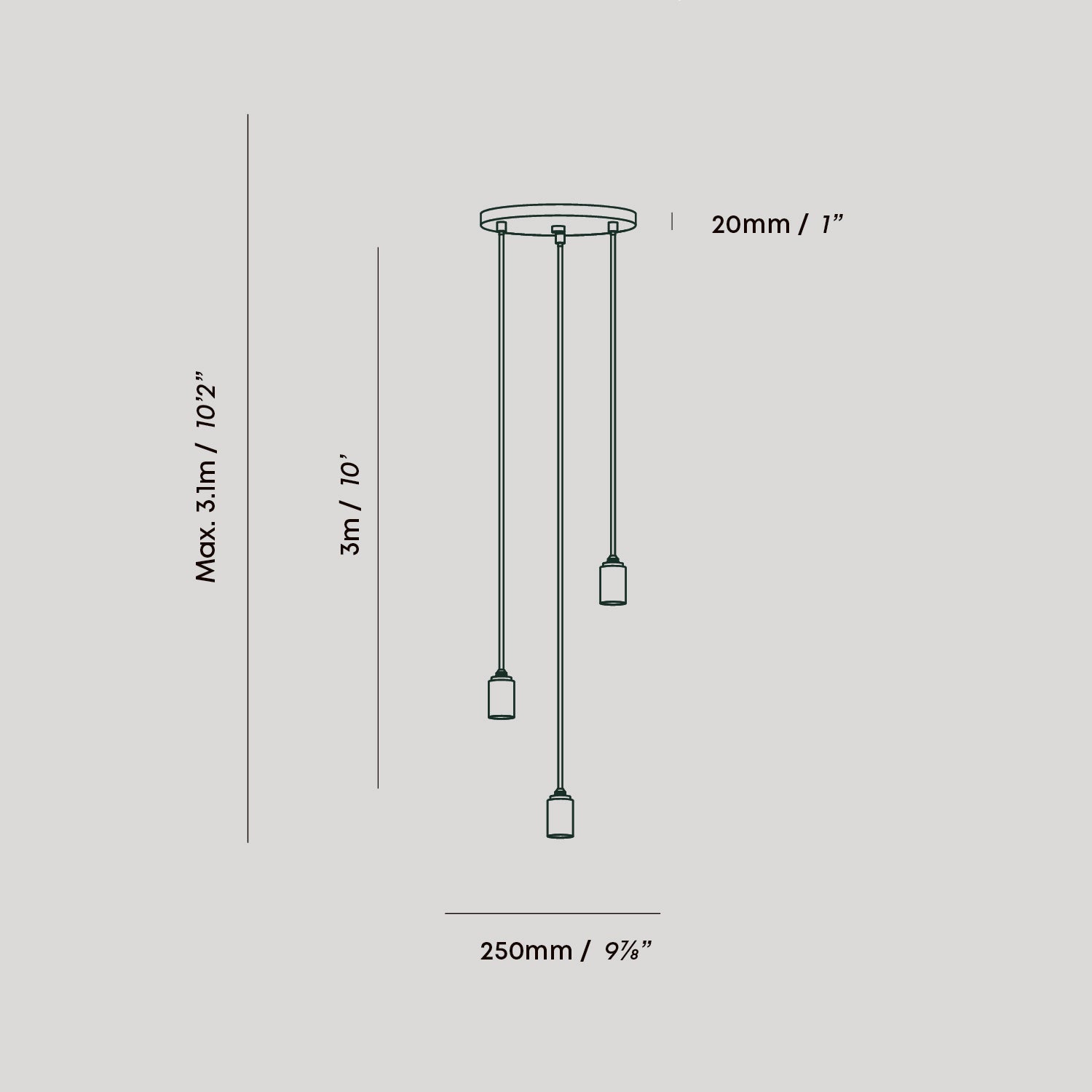 Triple Pendant in Graphite | Small Circular Canopy | Fixtures