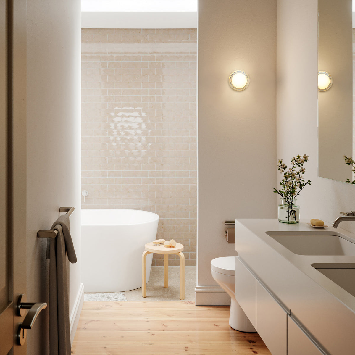 Lifestyle image of Firth wall light installed in bathroom