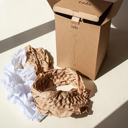 100% plastic-free Tala packaging, part of our commitment to sustainability and responsible design.